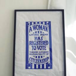 A Woman Votes Banner/Vintage-Inspired Silkscreen Design Printed By Hand On Tea Towel - thumbnail 3