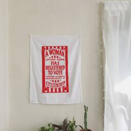 A Woman Votes Banner/Vintage-Inspired Silkscreen Design Printed By Hand On Tea Towel - thumbnail 2