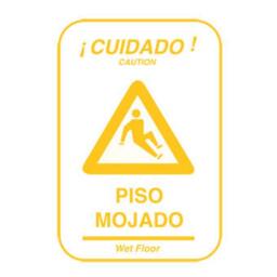 Graphic Caution Wet Floor, Cuidado Piso Mojado. Cleaning Washing Yellow Sign - Wall Decal - thumbnail 3