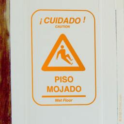 Graphic Caution Wet Floor, Cuidado Piso Mojado. Cleaning Washing Yellow Sign - Wall Decal