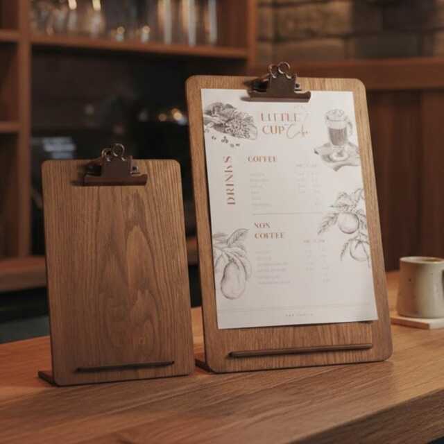 Set Of Professional Freestanding Oak Menu Clipboards - Antique Bronze Finish Clip - image 1