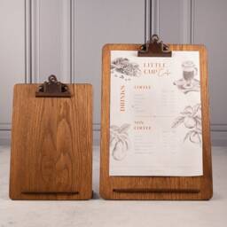 Set Of Professional Freestanding Oak Menu Clipboards - Antique Bronze Finish Clip - thumbnail 3