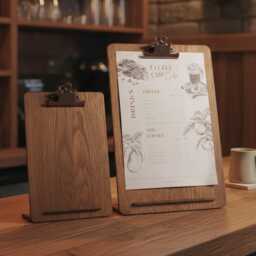 Set Of Professional Freestanding Oak Menu Clipboards - Antique Bronze Finish Clip - thumbnail 1