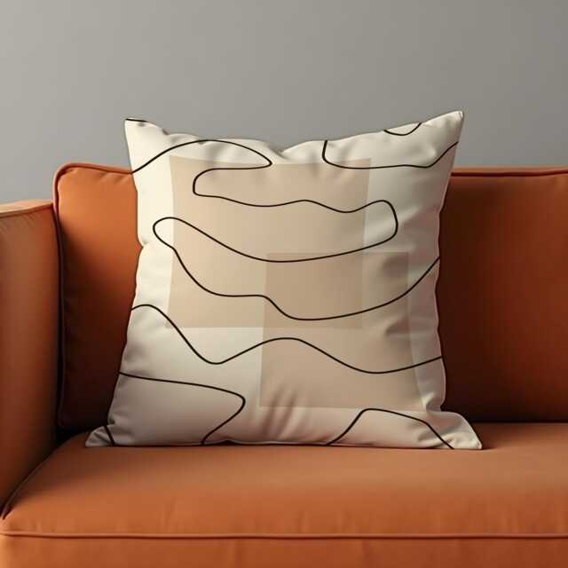 Minimalist Abstract Line Cushion Cover, Modern Neutral Throw Pillow Cover Beige Background & Black Wavy Lines, Scandinavian Decor - image 1