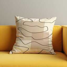 Minimalist Abstract Line Cushion Cover, Modern Neutral Throw Pillow Cover Beige Background & Black Wavy Lines, Scandinavian Decor - thumbnail 3