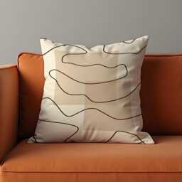 Minimalist Abstract Line Cushion Cover, Modern Neutral Throw Pillow Cover Beige Background & Black Wavy Lines, Scandinavian Decor - thumbnail 1