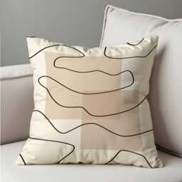 Minimalist Abstract Line Cushion Cover, Modern Neutral Throw Pillow Cover Beige Background & Black Wavy Lines, Scandinavian Decor - thumbnail 2