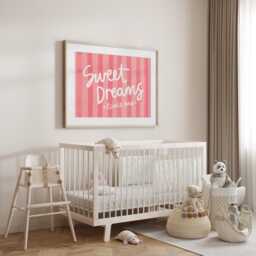 Sweet Dreams Baby Girl Print - Nursery Print, Pink Wall Art, Cute - thumbnail 3