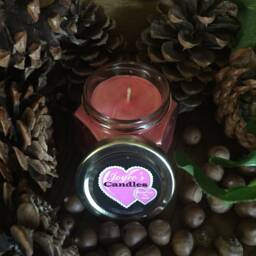 Cranberry Chutney, Hand Made, Poured, All Natural, 100% Soy Candle in 4 Oz. Glass Hexagon Jar With Metal Lid - thumbnail 2