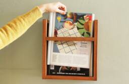Wood Wall Mounted Magazine Rack. Mid Century Holder. Wall Bookshelf. Newspaper Agnese - thumbnail 1