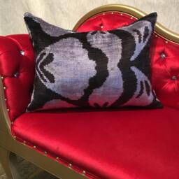 Handwoven Uzbek Ikat Velvet Pillow Cover Ethnic Silk Farmhouse Decor - thumbnail 2