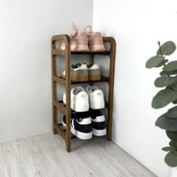 Wood Corner Shoe Rack Small Space Entryway Organizer - thumbnail 2