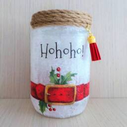 Santa Belt Christmas Lantern Jar Festive Table Centerpiece - thumbnail 2