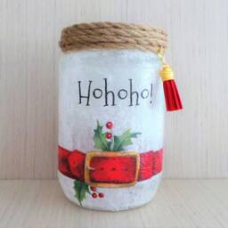Santa Belt Christmas Lantern Jar Festive Table Centerpiece - thumbnail 3