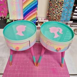 Pink Malibu Double Set Of Bed Side Table, Mint & Pink Ombre, Sunset, Flamingo, Palm Springs Nightstand , His Hers Bedside Tables - thumbnail 2