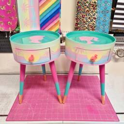 Pink Malibu Double Set Of Bed Side Table, Mint & Pink Ombre, Sunset, Flamingo, Palm Springs Nightstand , His Hers Bedside Tables - thumbnail 1