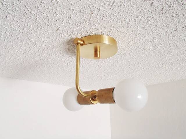 Modern Brass Offset Flush Mount Ceiling Light Twin Bulb Ul Listed - image 1