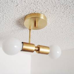 Modern Brass Offset Flush Mount Ceiling Light Twin Bulb Ul Listed - thumbnail 3
