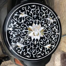 "Black Marble Coffee Table Top Handmade Mop Gemstone Inlay - 15""x15"