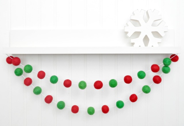 Classic Christmas Tree Garland - Traditional Holiday Decoration Wool Felt Balls Red & Green - image 1