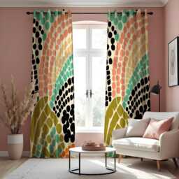 Colorful Geometric Curtains, Retro Abstract Dot Design Drapes, Custom Made Window Panels For Living Room Or Bedroom - thumbnail 3