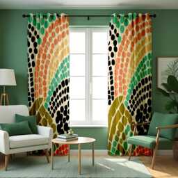Colorful Geometric Curtains, Retro Abstract Dot Design Drapes, Custom Made Window Panels For Living Room Or Bedroom - thumbnail 2