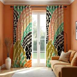 Colorful Geometric Curtains, Retro Abstract Dot Design Drapes, Custom Made Window Panels For Living Room Or Bedroom - thumbnail 1