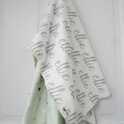 Personalized Organic Cotton Baby Blanket - Reversible Name Blanket, Grey & Mint Triangles - thumbnail 3