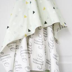 Personalized Organic Cotton Baby Blanket - Reversible Name Blanket, Grey & Mint Triangles - thumbnail 2