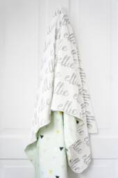 Personalized Organic Cotton Baby Blanket - Reversible Name Blanket, Grey & Mint Triangles - thumbnail 1