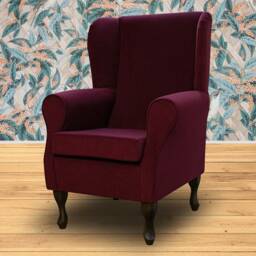 Burgundy Velvet Wingback Chair Handmade Fireside Accent Chair