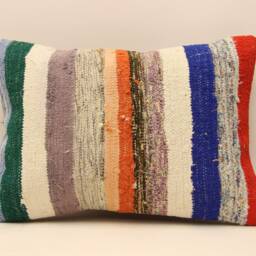 Anatolian Kilim Pillow, Striped Handwoven Sofa Pillow, 14x20 Decorative Cushion Cover Throw Pillow 4Bef-269 - thumbnail 2