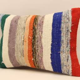 Anatolian Kilim Pillow, Striped Handwoven Sofa Pillow, 14x20 Decorative Cushion Cover Throw Pillow 4Bef-269 - thumbnail 3