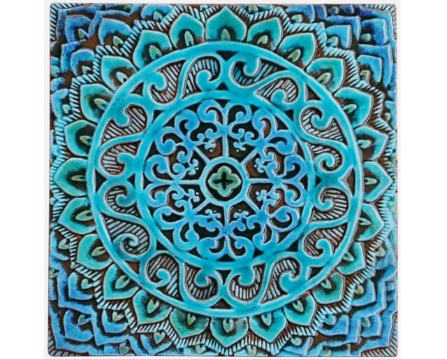 Mandala Wall Hanging Made From Ceramic, Outdoor Art, For Garden Decor, Ceramic Tile, #1 30cm Turquoise - image 1