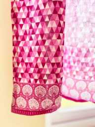 Hand Block Printed Cafe Curtains Lilac Geometrical Print, Short Curtain Panels - Set Of Two - thumbnail 1