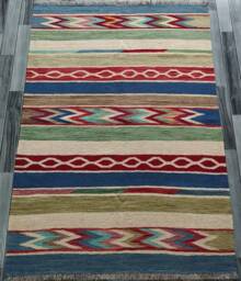 Minimalist Kilim Rug, Handmade Artisan Afghan Scandinavian Swedish Flatweave Natural Wool Rug 181x130 cm - thumbnail 1