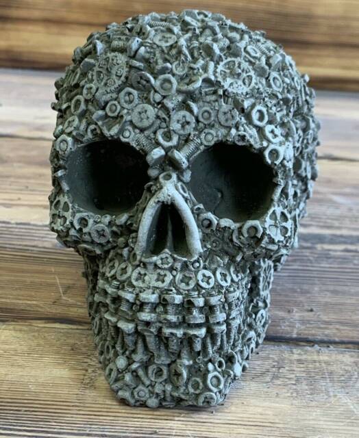 Stone Garden Nuts & Bolts Skull Gothic Human Head Ornament Statue - image 1
