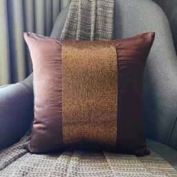 Brown Art Silk Embellished Striped Decorative Throw Pillow Cover, 16x16 Modern Style Couch/Sofa Toss Designer Cushion Cover - Center Stage - thumbnail 1