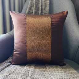 Brown Art Silk Embellished Striped Decorative Throw Pillow Cover, 16x16 Modern Style Couch/Sofa Toss Designer Cushion Cover - Center Stage - thumbnail 3