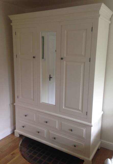 Wardrobe - 3 Door 5 Drawer Raised & Fielded Style Wardrobe With Mirror Cut Out Plinth - image 1