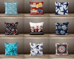 Nautical Seashell Cushion Cover-starfish Pillow Case-Fish Cover-Coral Case-Gift For Her Cushion-Handmade Material