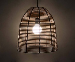 "Brown Rattan Pendant Light - Bell Shaped Wicker Lighting, Lampshade W13.7"" By H13.7" - thumbnail 1