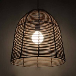 "Brown Rattan Pendant Light - Bell Shaped Wicker Lighting, Lampshade W13.7"" By H13.7" - thumbnail 3