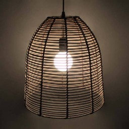 "Brown Rattan Pendant Light - Bell Shaped Wicker Lighting, Lampshade W13.7"" By H13.7" - thumbnail 2