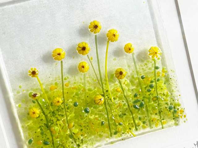 Fused Glass Sunflower Picture Handmade Framed Wall Art - image 1