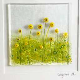 Fused Glass Sunflower Picture Handmade Framed Wall Art - thumbnail 3