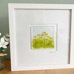 Fused Glass Sunflower Picture Handmade Framed Wall Art - thumbnail 2