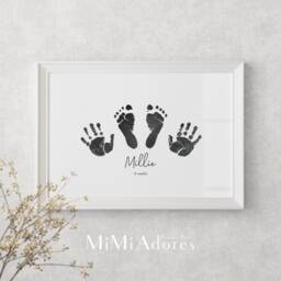 Custom Baby Handprint Footprint Art, Made From Baby's Actual Hand & Footprints Personalized Footprints, Personalised Newborn Keepsake - thumbnail 1
