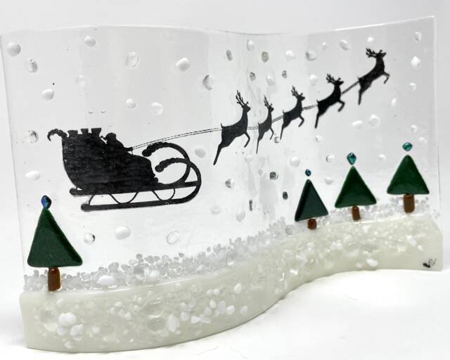 Fused Glass Santa Sleigh Wave Handmade Christmas Decoration - image 1