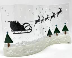 Fused Glass Santa Sleigh Wave Handmade Christmas Decoration - thumbnail 1
